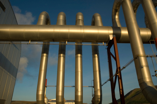 Piping in a geothermal power plant.Similar images: