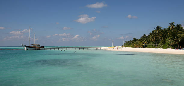 istock Boat docks at jetty in the Maldives Islands 172266087