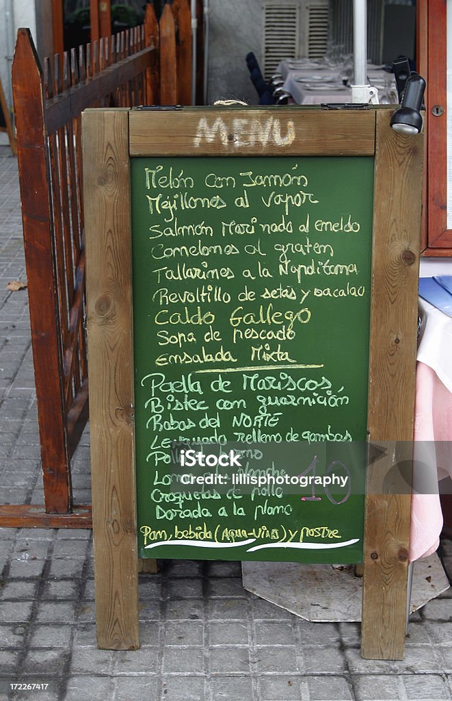 Spanish Sidewalk Cafe Menu  Barcelona Barcelona Street Menu Advertisement Stock Photo