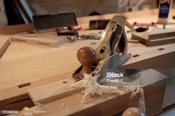 Bronze Smoothing Plane With Wood Shavings Stock Photo - Download Image Now - Customized, Furniture, Wood - Material