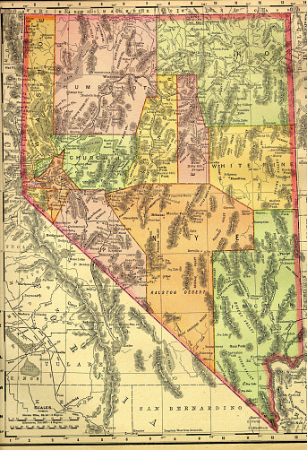 An old government map of the state of Nevada in the USA scanned from a XIX century original (copyright - free) CLICK ON THE LINKS BELOW FOR HUNDREDS OF SIMILAR IMAGES: