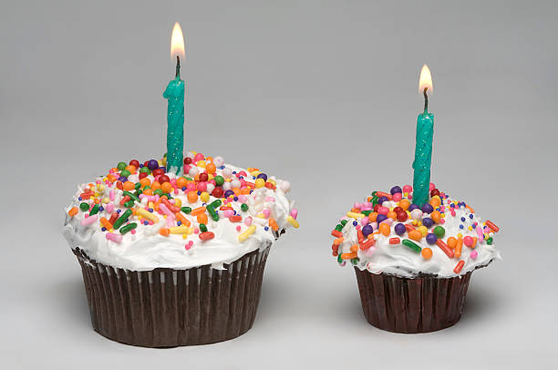 Big and Little Birthday Cupcake stock photo