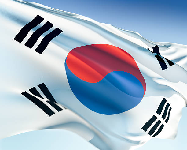South Korean flag waving in the wind. Elaborate rendering including motion blur and even a fabric texture (visible at 100%).