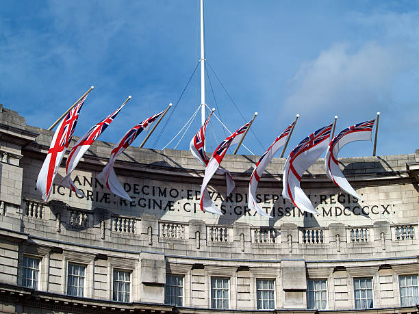istock White Ensigns over Admiralty Arch London 172269962