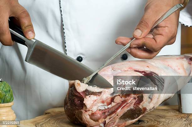 Leg Of Lamb Stock Photo - Download Image Now - Carving - Craft Activity, Carving Food, Chef