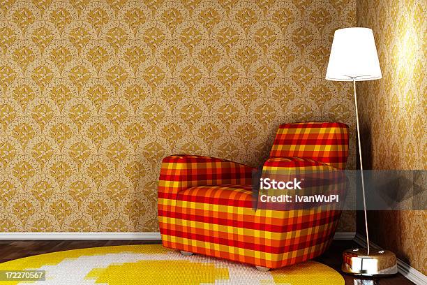 Retro Interior Render Cgi Foto de stock y más banco de imágenes de Acero - Acero, Amarillo - Color, Arquitectura