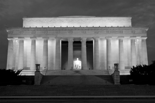 Lincoln Memorial in Washington DC at night just before sunrise.