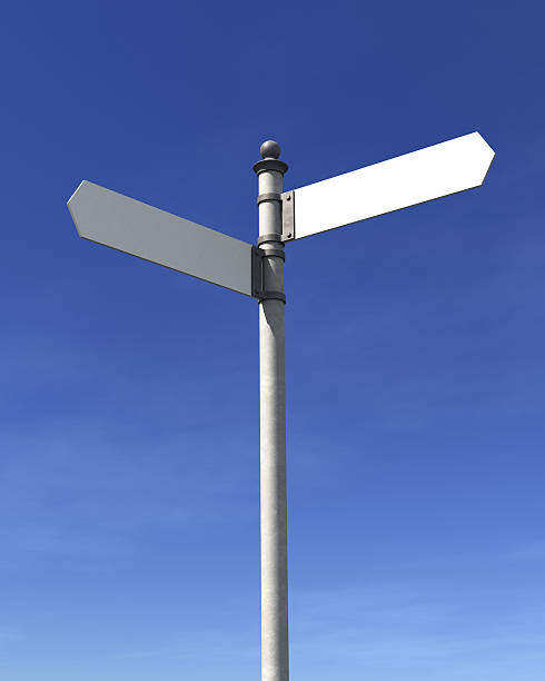 Blank signpost Blank signpost with two arrows over blue sky - just add your text.Precise clipping path included for easy background change. single lane road photos stock pictures, royalty-free photos & images