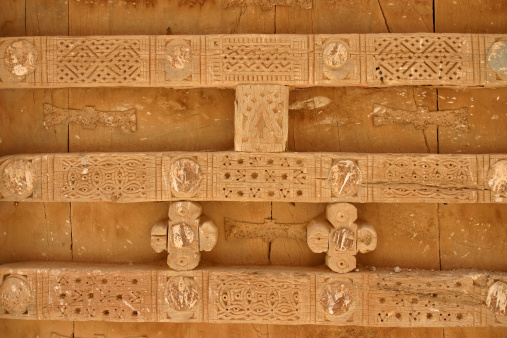 Traditionaly ornamented wooden front door in Shibam, Yemen.