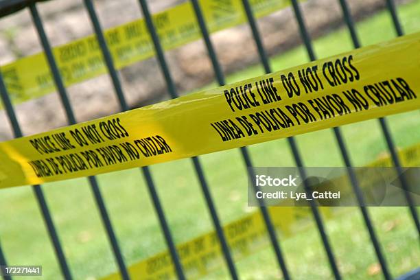 Police Line Tape Do Not Cross Stock Photo - Download Image Now - Police Force, Striped, Yellow