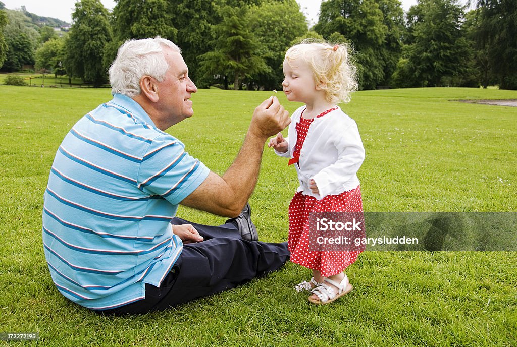 what does it smell like a sixty year old  grandfather holding up a small flower for his two year old granddaughter to smell taken in a park on a bright summer afternoonmore images of this little girl can be seen in this lightbox Smelling Stock Photo