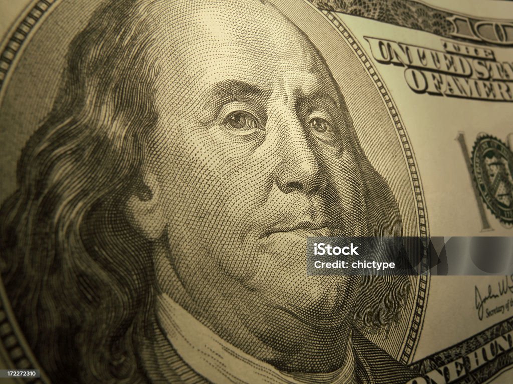 Zbliżenie na Benjamin Franklin - Zbiór zdjęć royalty-free (Banknot)