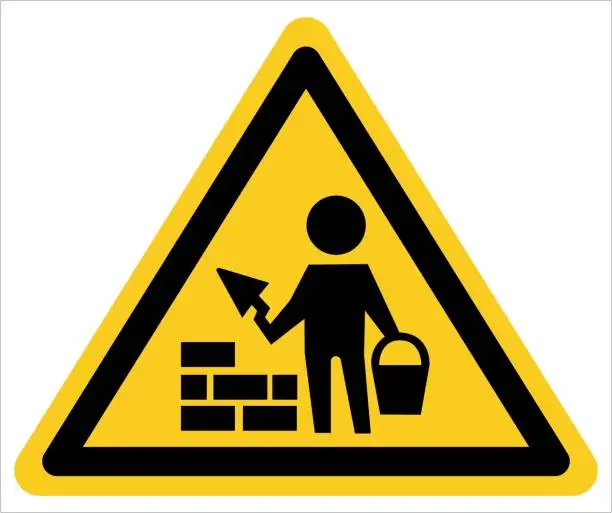 Vector illustration of Warning sign for masonry construction. Be careful.