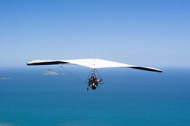 Hang glider flying free over ocean.See a nice variety of Brazilian images in these two lightboxes: