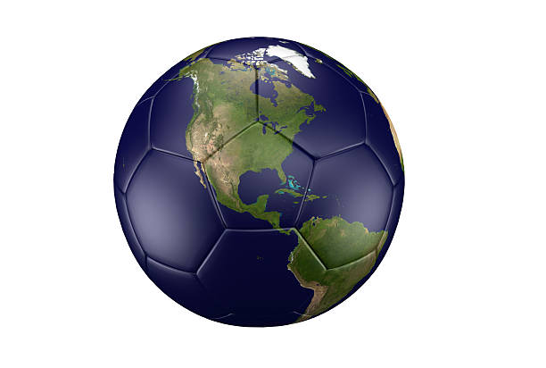 monde de football - globe earth football soccer photos et images de collection