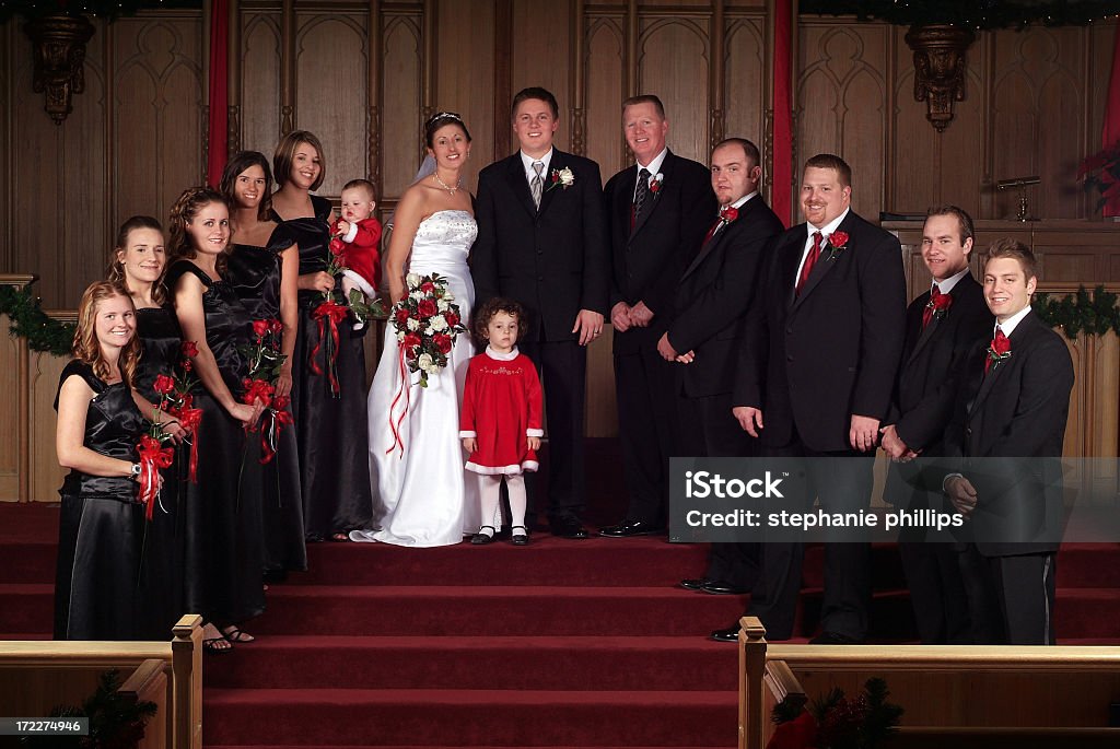 Sposi con le damigelle d'onore e testimoni di nozze - Foto stock royalty-free di Ritratto