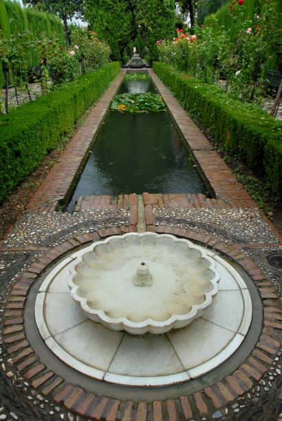 Close-up of a fountain splashing into a fish pond with clear, fresh water. suitable for water and freshness themes.