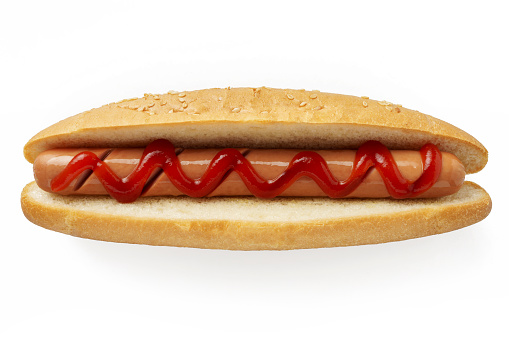 hot dog with ketchup isolated on white background