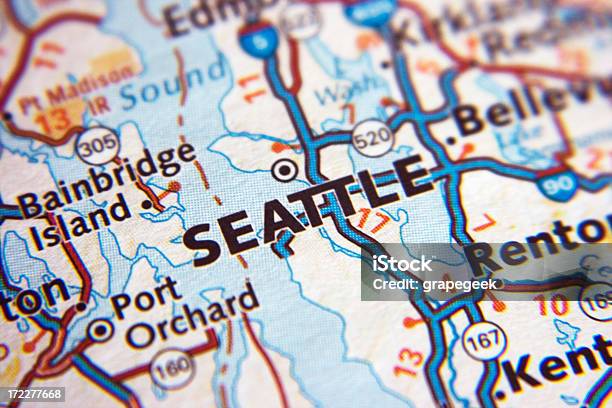 Seattle Primo Piano Della Mappa - Fotografie stock e altre immagini di Carta geografica - Carta geografica, Seattle, Stato di Washington