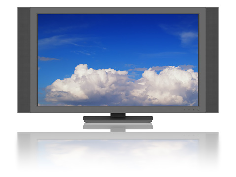Widescreen LCD / Plasma Television with cloud picture on the screen.