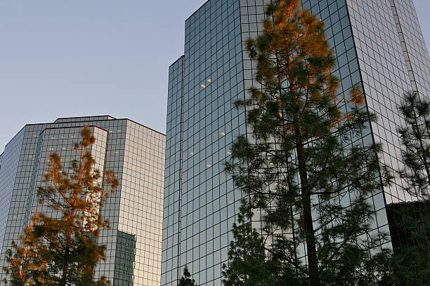 Dusk Business Buildings Office complex at dusk in busy Los Angeles,CA woodland hills los angeles stock pictures, royalty-free photos & images