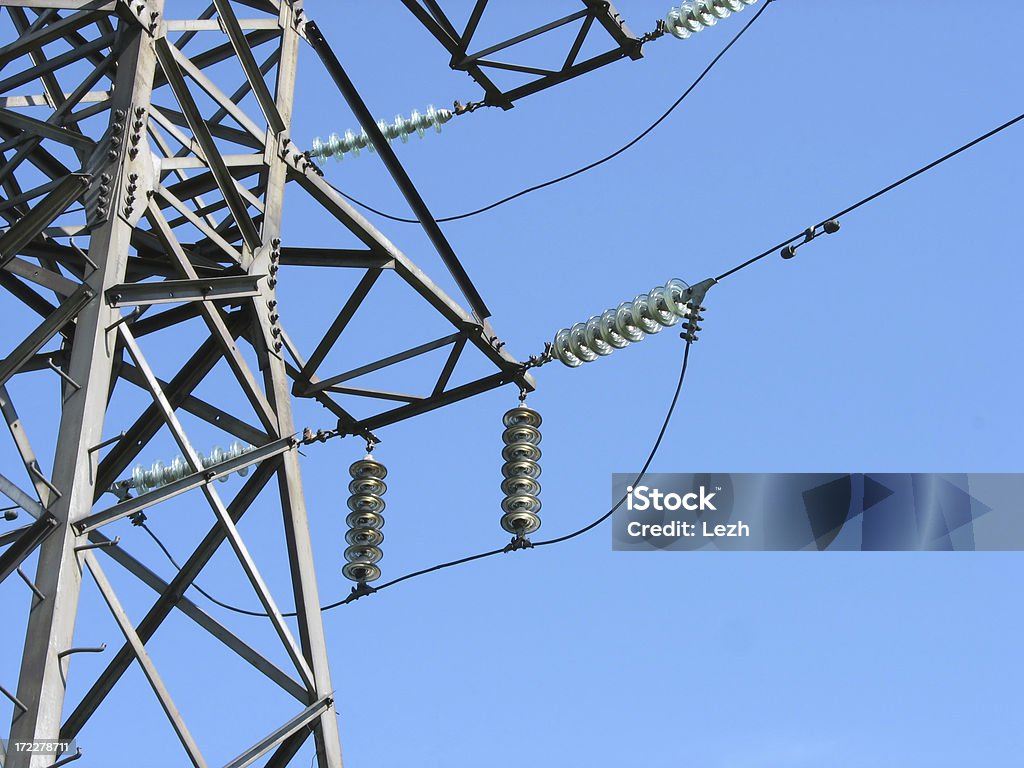 High voltage line High voltage line on blue sky Blue Stock Photo