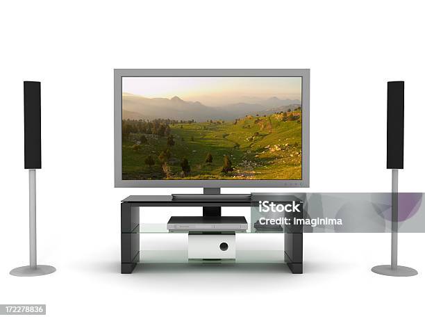 Home Theater System With Widescreen Lcdplasma Tv Stock Photo - Download Image Now - Entertainment Center, Cut Out, Noise