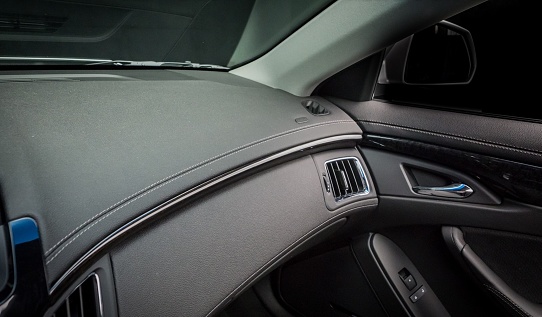 Leather dashboard inside a car