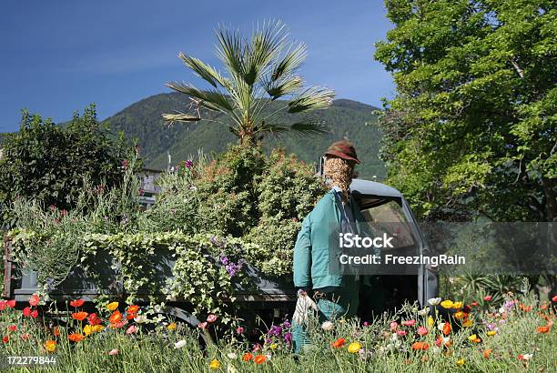 Foto de Trabalhador De Jardim e mais fotos de stock de Canteiro de Flores - Canteiro de Flores, Carro, Chapéu