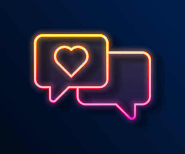 istock Glowing neon line Heart in speech bubble icon isolated on black background. Happy Valentines day. Vector 1722802071