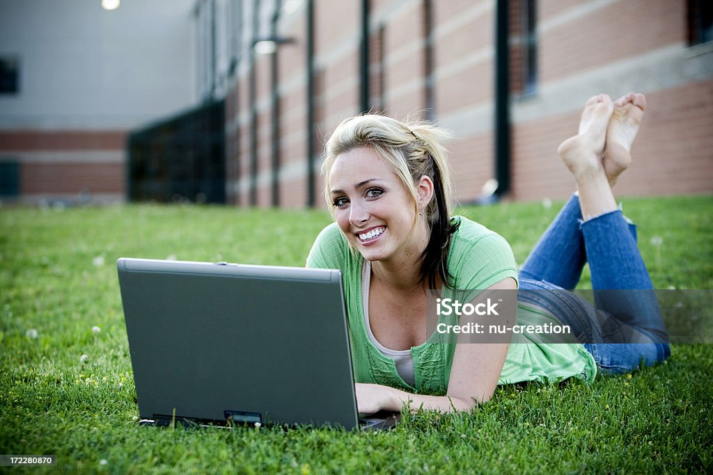College Student Young woman with laptop Adult Stock Photo