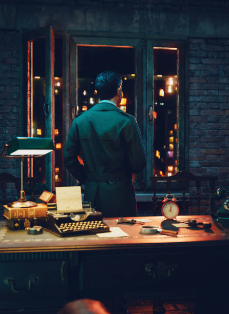 istock Film Noir Vibes: Detective Stands Alone, Looking Out of His Office Window 1722814649