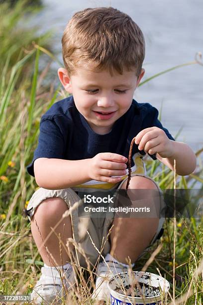 Giovane Ragazzo Guardando Worm Accovacciarsi - Fotografie stock e altre immagini di Bambini maschi - Bambini maschi, Bambino, Estate