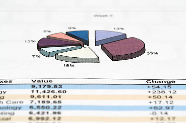 primer plano de un diagrama circular - spreadsheet pie chart chart report fotografías e imágenes de stock