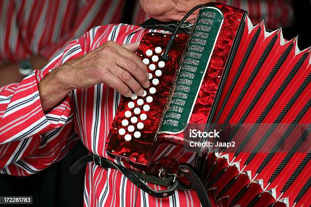 Closeup Of Older Dutch Man Playing A Red Accordion Stock Photo - Download Image Now