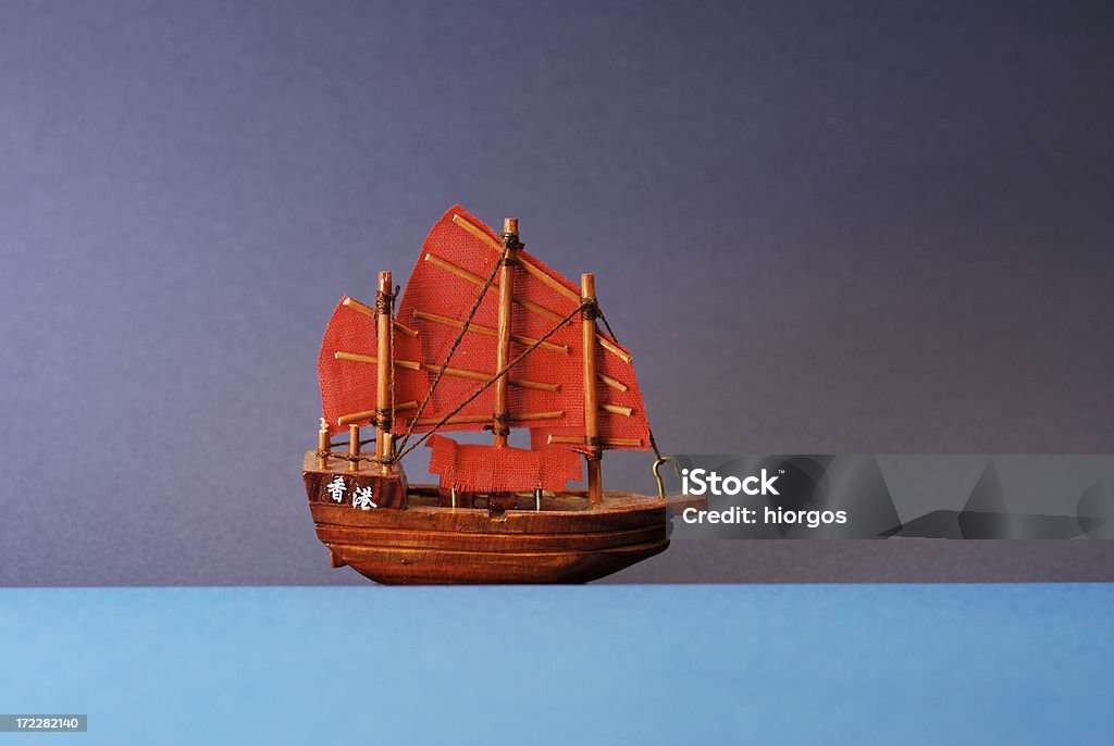 Navio mar azul vermelho - Foto de stock de Hong Kong royalty-free