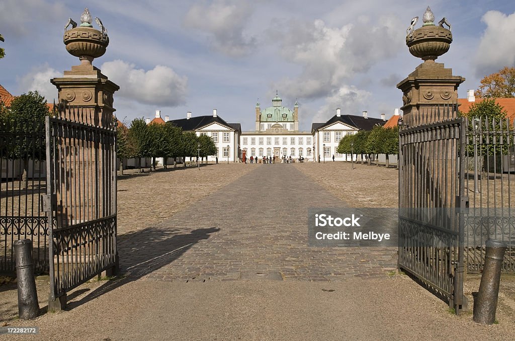 Gate to the palace "Fredensborg palace in Denmark, is used by the royal family during the summer, Now also the home of crown prince and his wife. Built by frederik 4, in 1720-26. Architect: J.C. Kriegers." Architecture Stock Photo