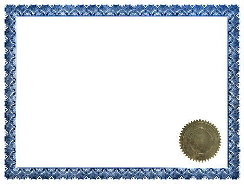 Azul certificado con sello de oro photo