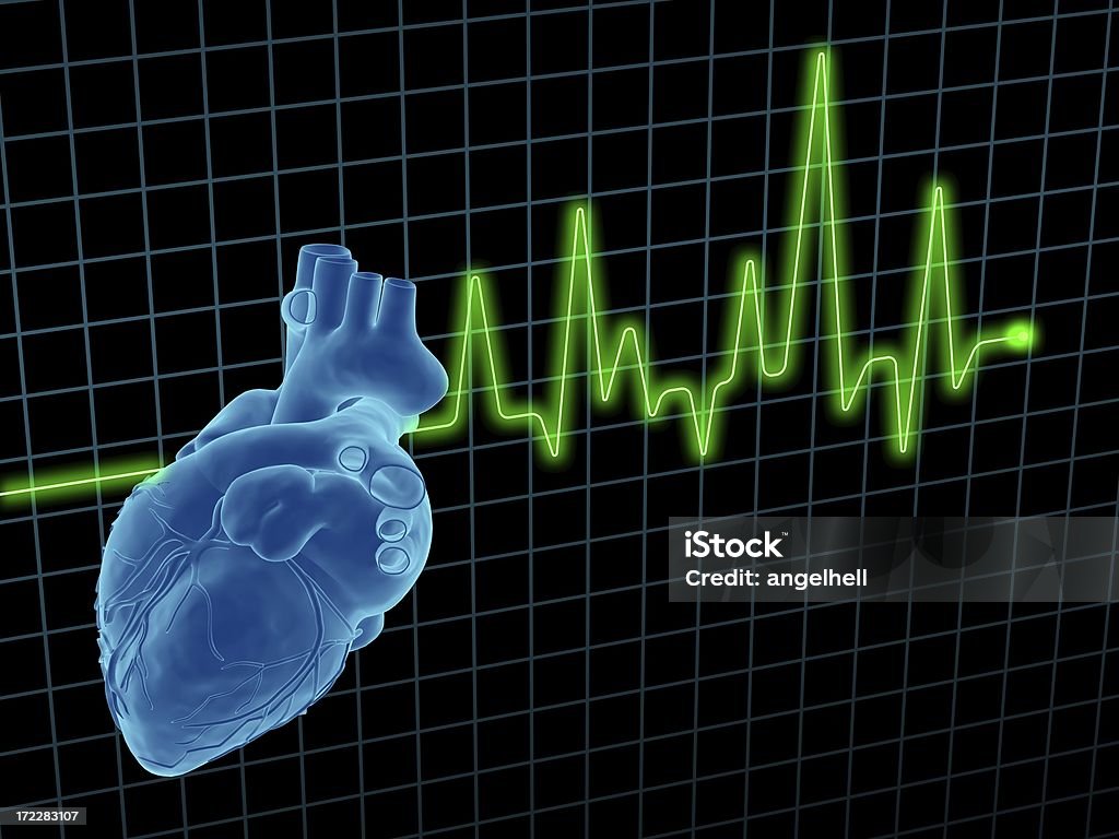 Electrocardiograma (ECG ou EKG) com coração humano no ecrã - Royalty-free Analisar Foto de stock