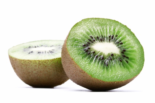 Two kiwifruit halves (isolated on white)