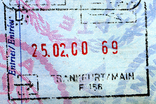 Passport stamp for Germany from the airport in Frankfurt.