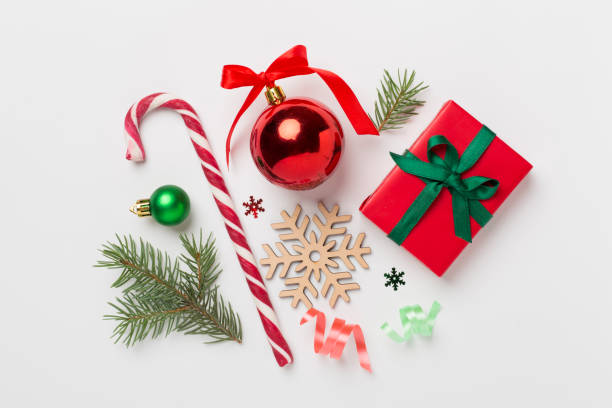 istock Christmas flat lay composition on color background, top view 1722840090