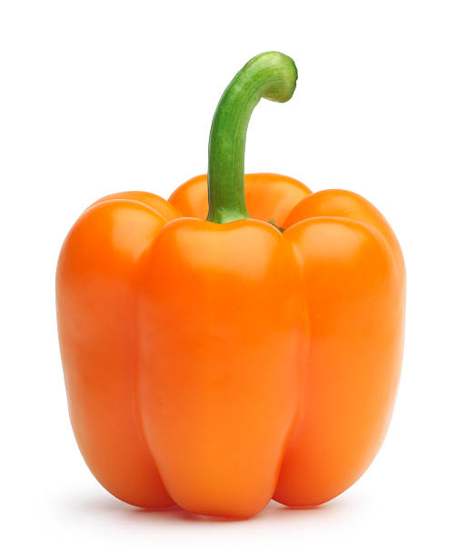 bell pepper - orangefarbige paprika stock-fotos und bilder