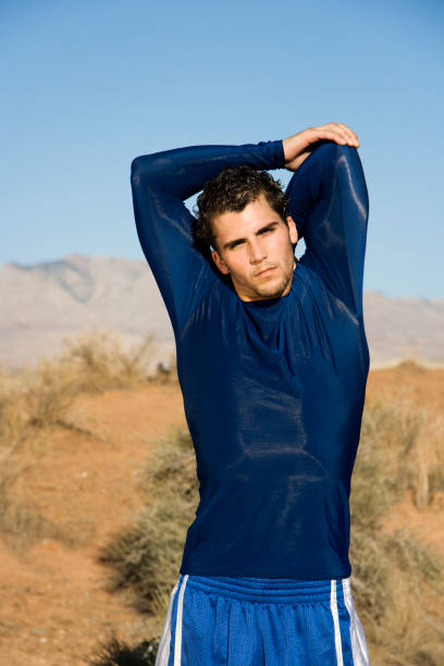 Stretching before a workout stock photo