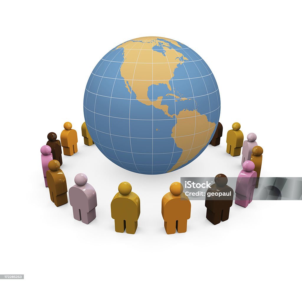 People of the world Multi-colored people icons around the globe. Agreement Stock Photo