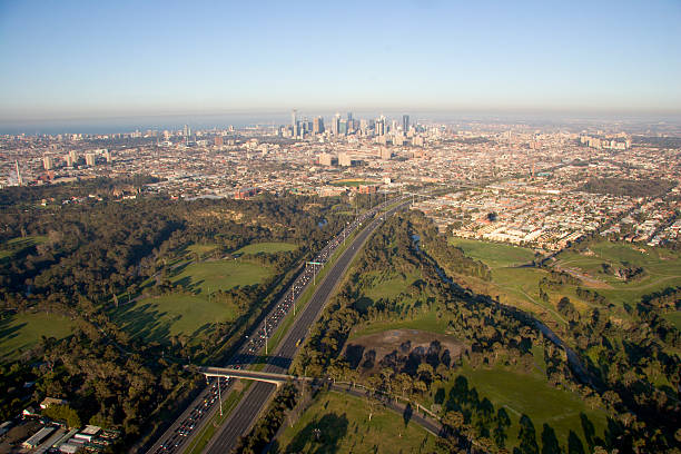 Melbourne città e orientale freeway - foto stock