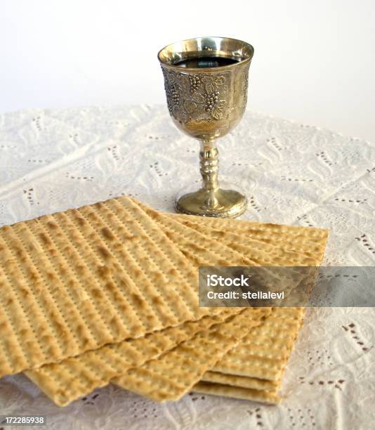 Matzo And Kiddush Cup With Wine Stock Photo - Download Image Now - Bread, Celebration, Concepts