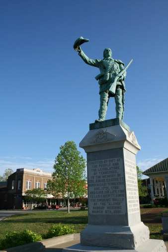 Davy Crockett monument in the town square in Lawrenceburg, TN.