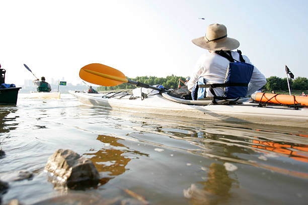 Kayak in the river stock photo