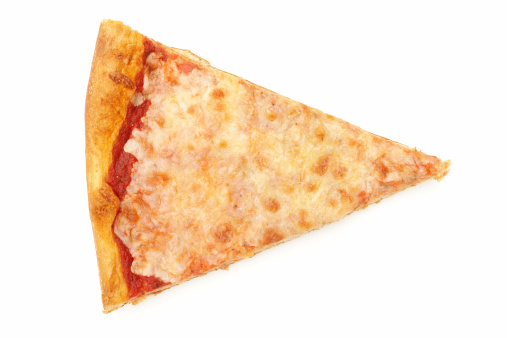 Cheese pizza slice isolated on white